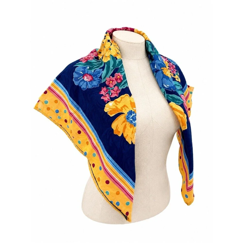 Unbranded Colorful Floral Square Scarf Accessory Polka Dot Overlay